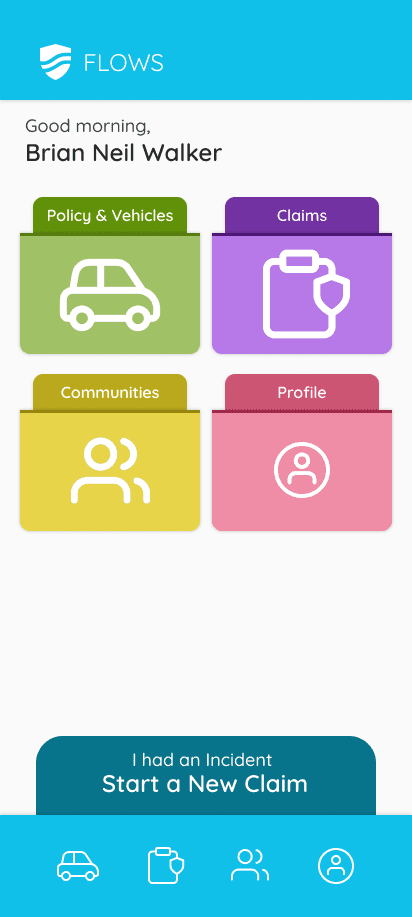 FLOWS mobile app home dashboard