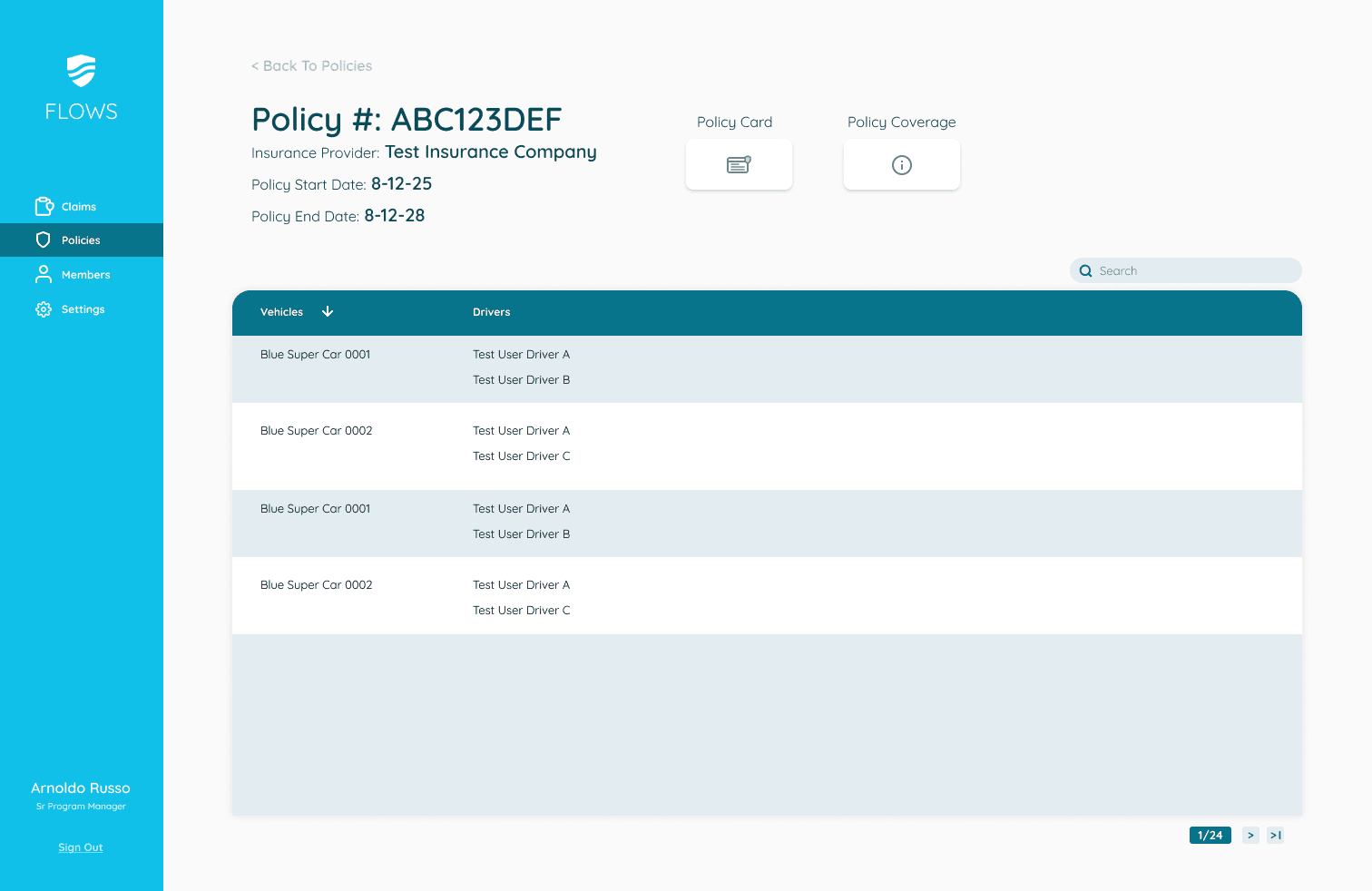 FLOWS white-label carrier portal policies view